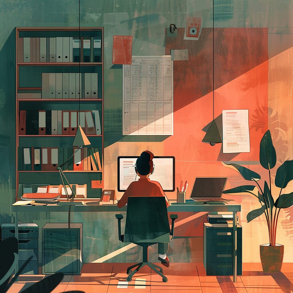 ai generated, woman, work, desk, working, business, office, thinking, workspace, workplace, employee, learning, study, research, knowledge-8876486.jpg